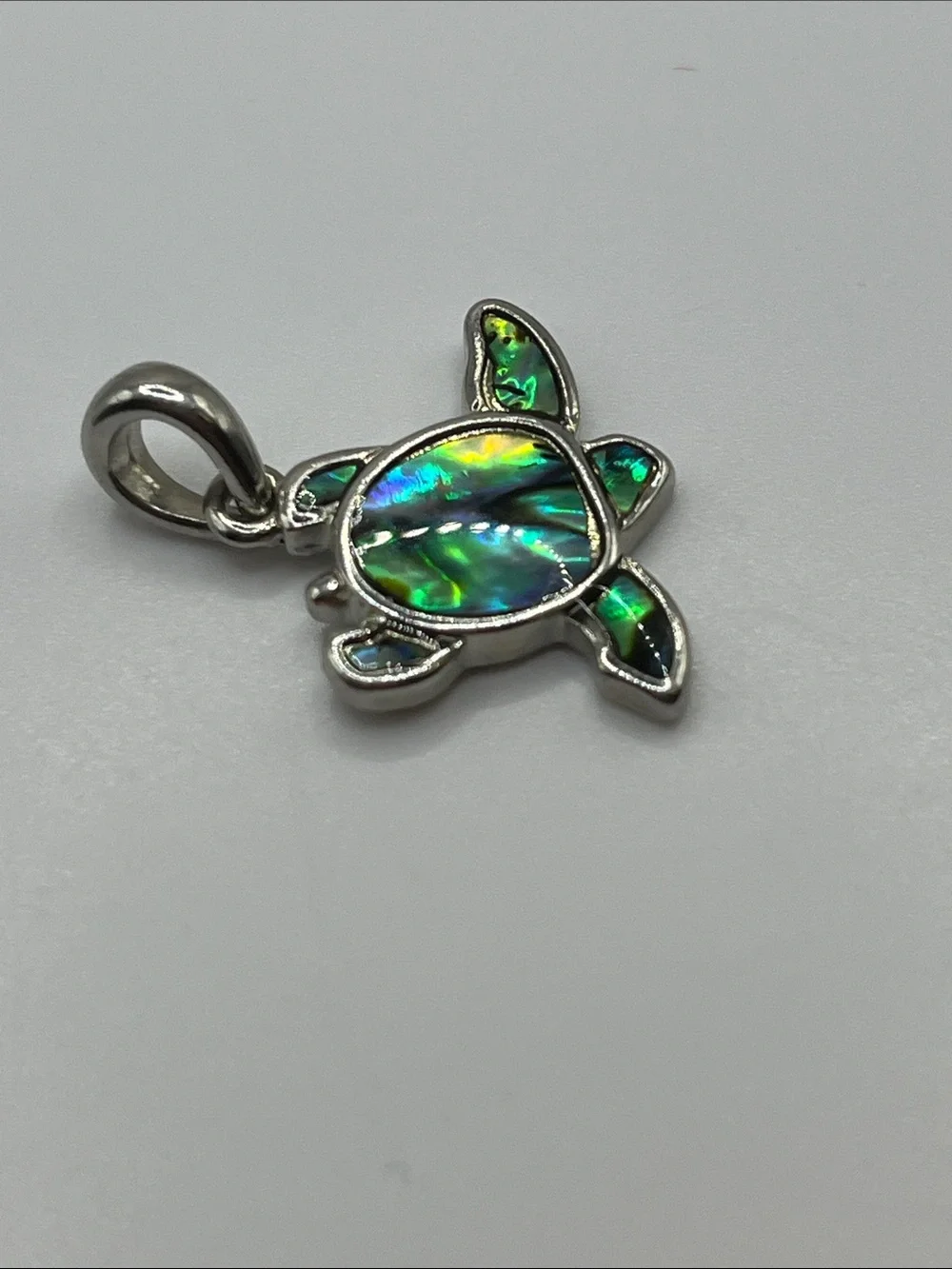 Abalone Turtle Pendant Necklace - Iridescent Green Shell